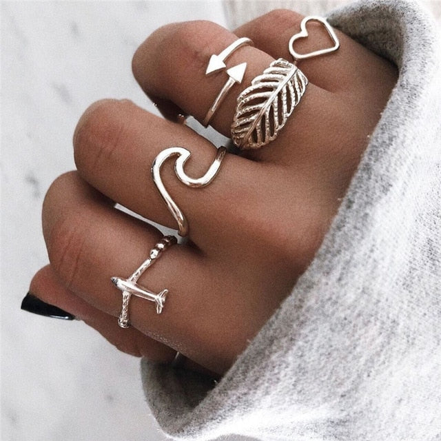 Style Vintage Rings Set For Women Boho Moon Star Knuckle Finger Rings