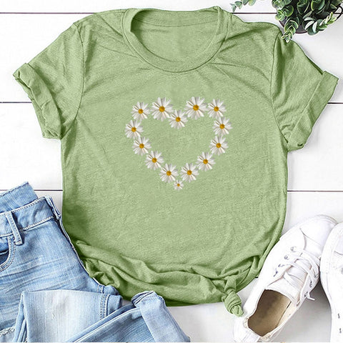 Heart Daisy Print T-Shirt