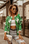 Flower Print Long Sleeve Bomber Jacket