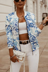 Flower Print Long Sleeve Bomber Jacket