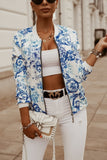 Flower Print Long Sleeve Bomber Jacket
