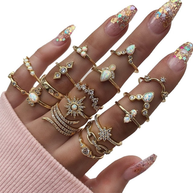 Style Vintage Rings Set For Women Boho Moon Star Knuckle Finger Rings