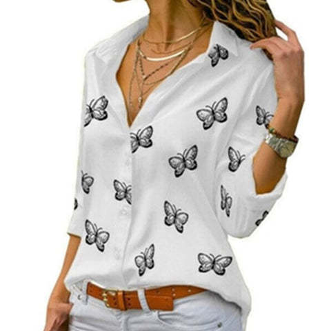 Butterfly Print Long Sleeve Elegant Blouse