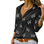 Butterfly Print Long Sleeve Elegant Blouse