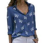 Butterfly Print Long Sleeve Elegant Blouse