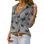 Butterfly Print Long Sleeve Elegant Blouse