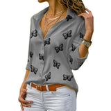 Butterfly Print Long Sleeve Elegant Blouse