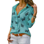 Butterfly Print Long Sleeve Elegant Blouse