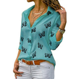Butterfly Print Long Sleeve Elegant Blouse