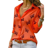 Butterfly Print Long Sleeve Elegant Blouse