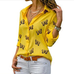 Butterfly Print Long Sleeve Elegant Blouse