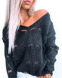 V-Neck Long Sleeve Hollow Design Sweater