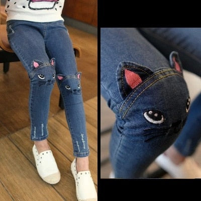 Cat Embroidered Jeans