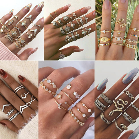 Style Vintage Rings Set For Women Boho Moon Star Knuckle Finger Rings