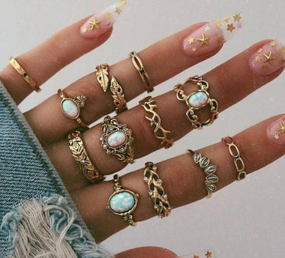 Style Vintage Rings Set For Women Boho Moon Star Knuckle Finger Rings