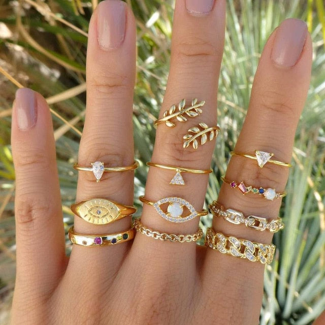 Style Vintage Rings Set For Women Boho Moon Star Knuckle Finger Rings
