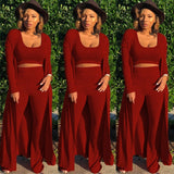 Solid Color 3 Piece Long Sleeve Cardigan Set