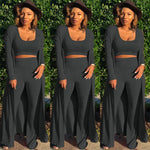 Solid Color 3 Piece Long Sleeve Cardigan Set