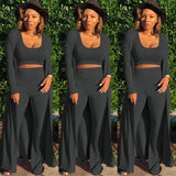 Solid Color 3 Piece Long Sleeve Cardigan Set