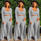 Solid Color 3 Piece Long Sleeve Cardigan Set
