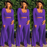 Solid Color 3 Piece Long Sleeve Cardigan Set