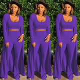 Solid Color 3 Piece Long Sleeve Cardigan Set