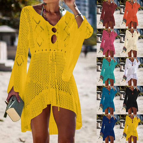 Solid Color Crochet Swimsuit Cover Up
