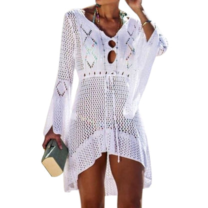 Solid Color Crochet Swimsuit Cover Up