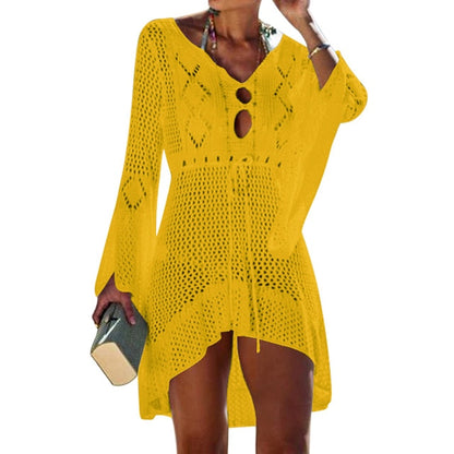 Solid Color Crochet Swimsuit Cover Up