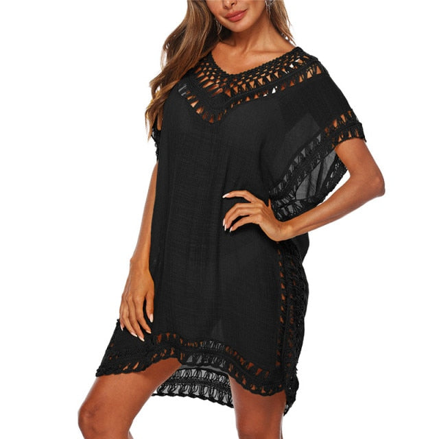 Solid Color Crochet Swimsuit Cover Up