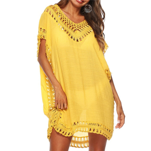 Solid Color Crochet Swimsuit Cover Up