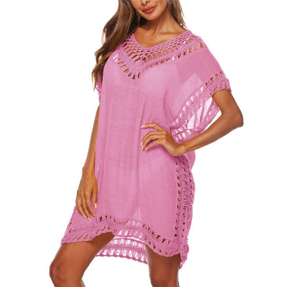 Solid Color Crochet Swimsuit Cover Up