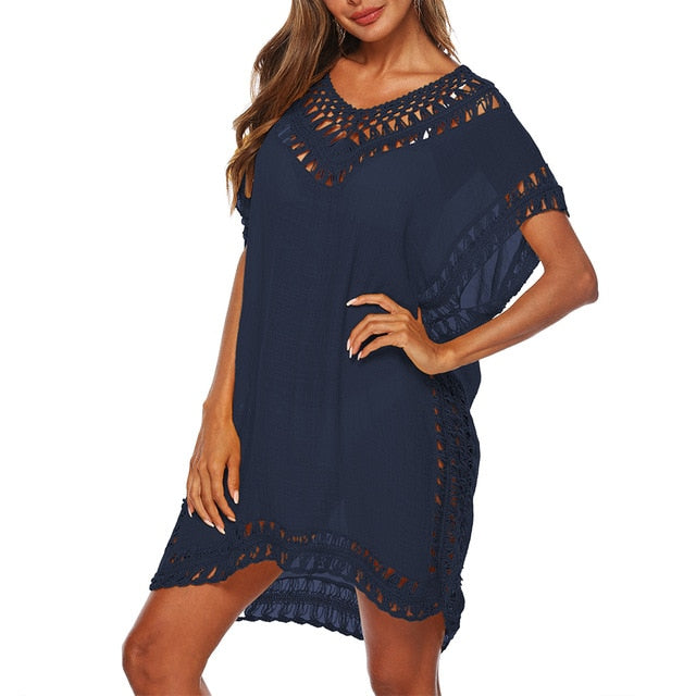 Solid Color Crochet Swimsuit Cover Up