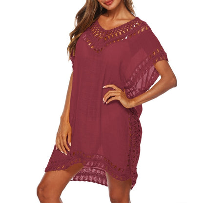 Solid Color Crochet Swimsuit Cover Up