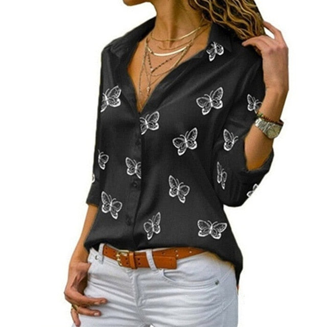 Chiffon Multi Color Button Up Blouse