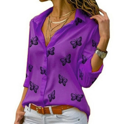 Chiffon Multi Color Button Up Blouse