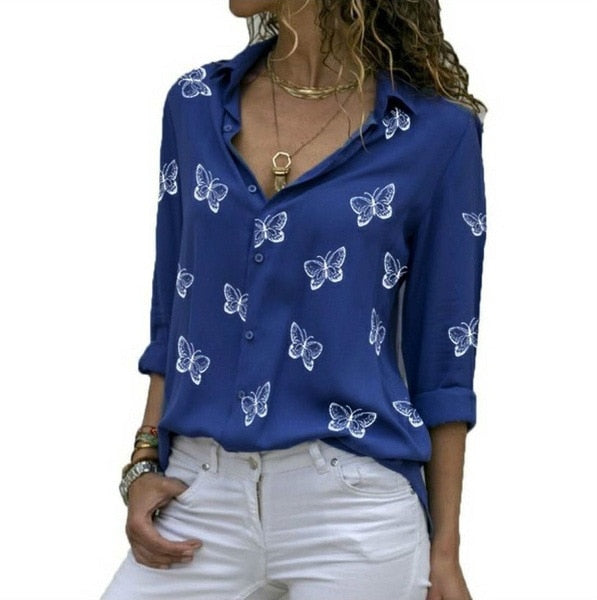 Chiffon Multi Color Button Up Blouse