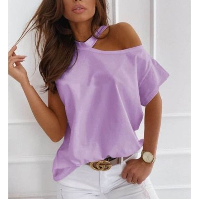 Off The Shoulder Faith Print T-Shirt