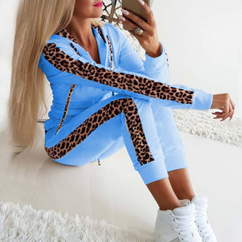 Leopard Print 2 Piece Hoodie Suit