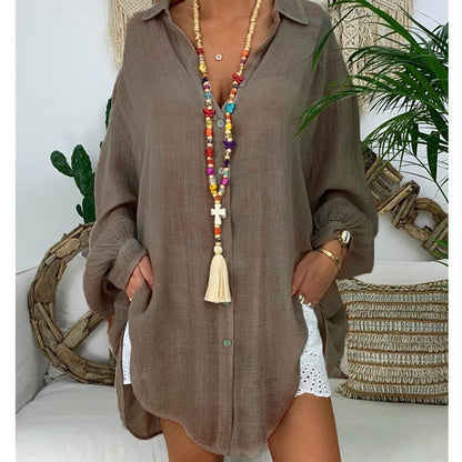 Long Sleeve Oversized Cotton Blouse