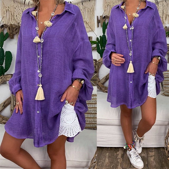 Long Sleeve Oversized Cotton Blouse