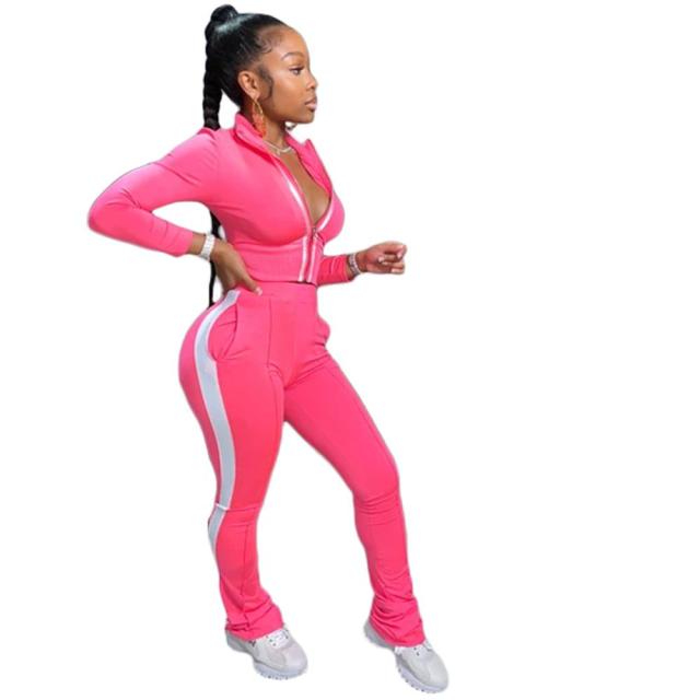 Pure Solid Color Striped High Waist Jogging Suit