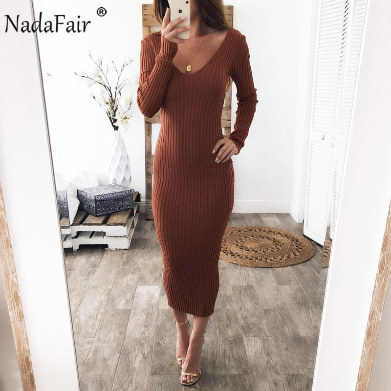 Knitted Off Shoulder Sweater Dress