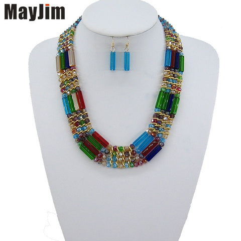 Vintage Multi Color Choker And Earring Set