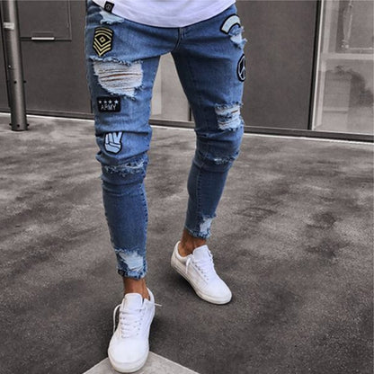 Ripped Embroidery Badge Jeans