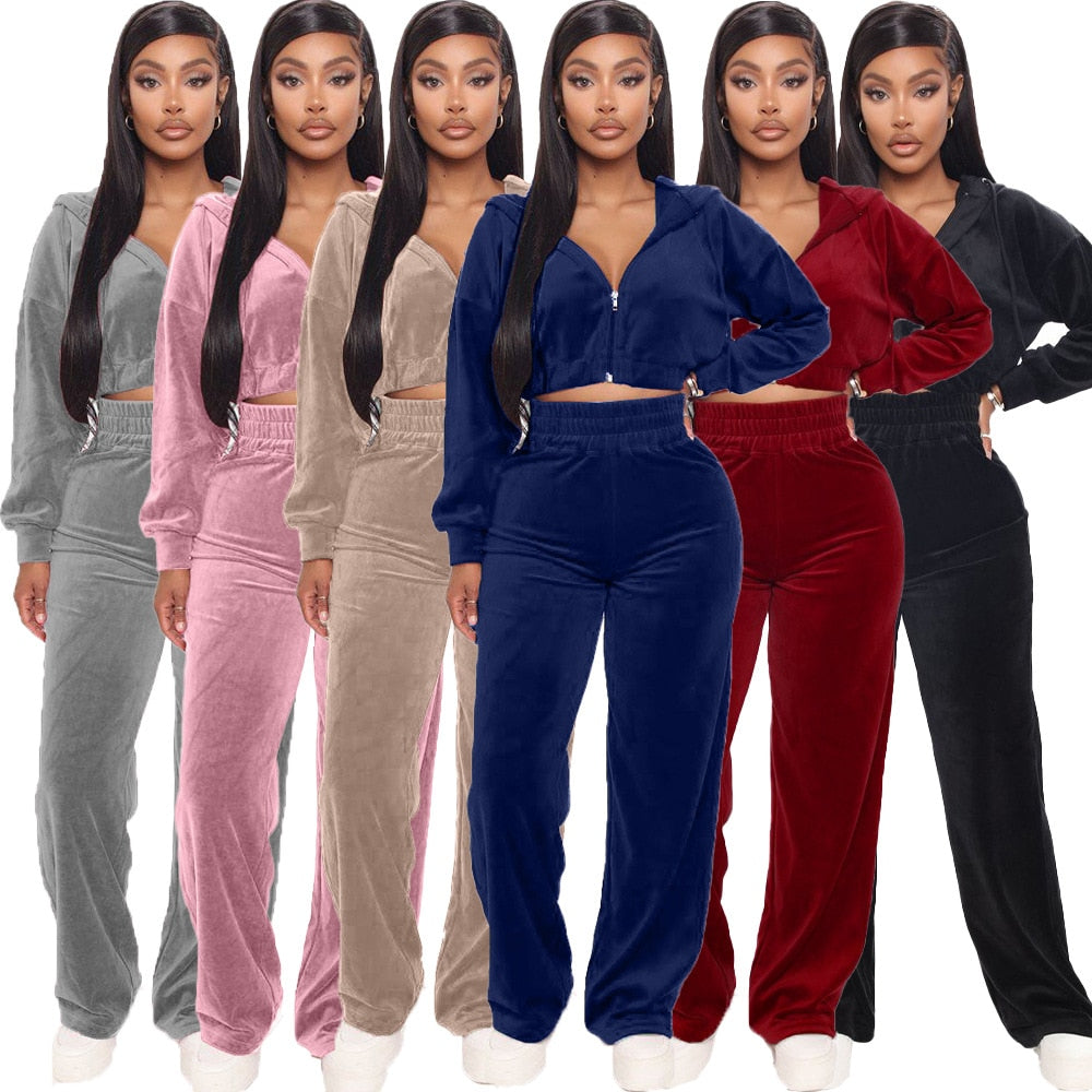 Casual Solid Color Velvet Jogging Suit
