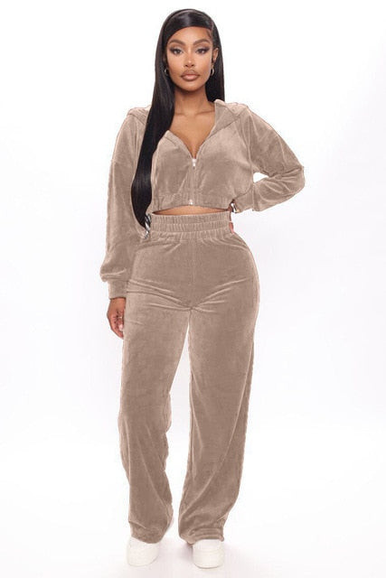 Casual Solid Color Velvet Jogging Suit