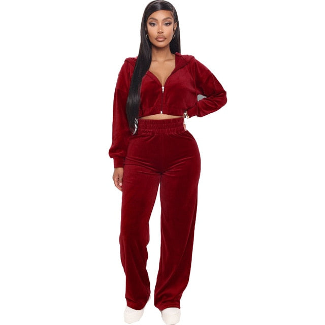 Casual Solid Color Velvet Jogging Suit