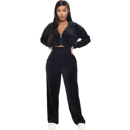 Casual Solid Color Velvet Jogging Suit