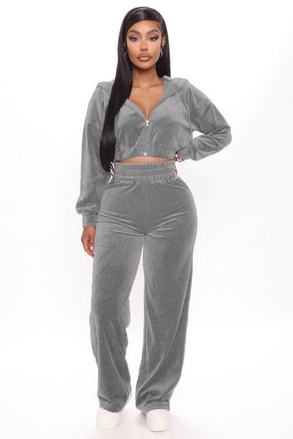 Casual Solid Color Velvet Jogging Suit